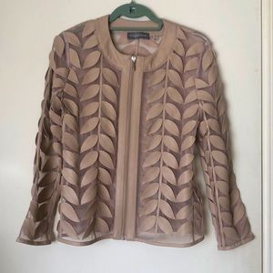 Leaf cut out appliqué vegan leather jacket blazer